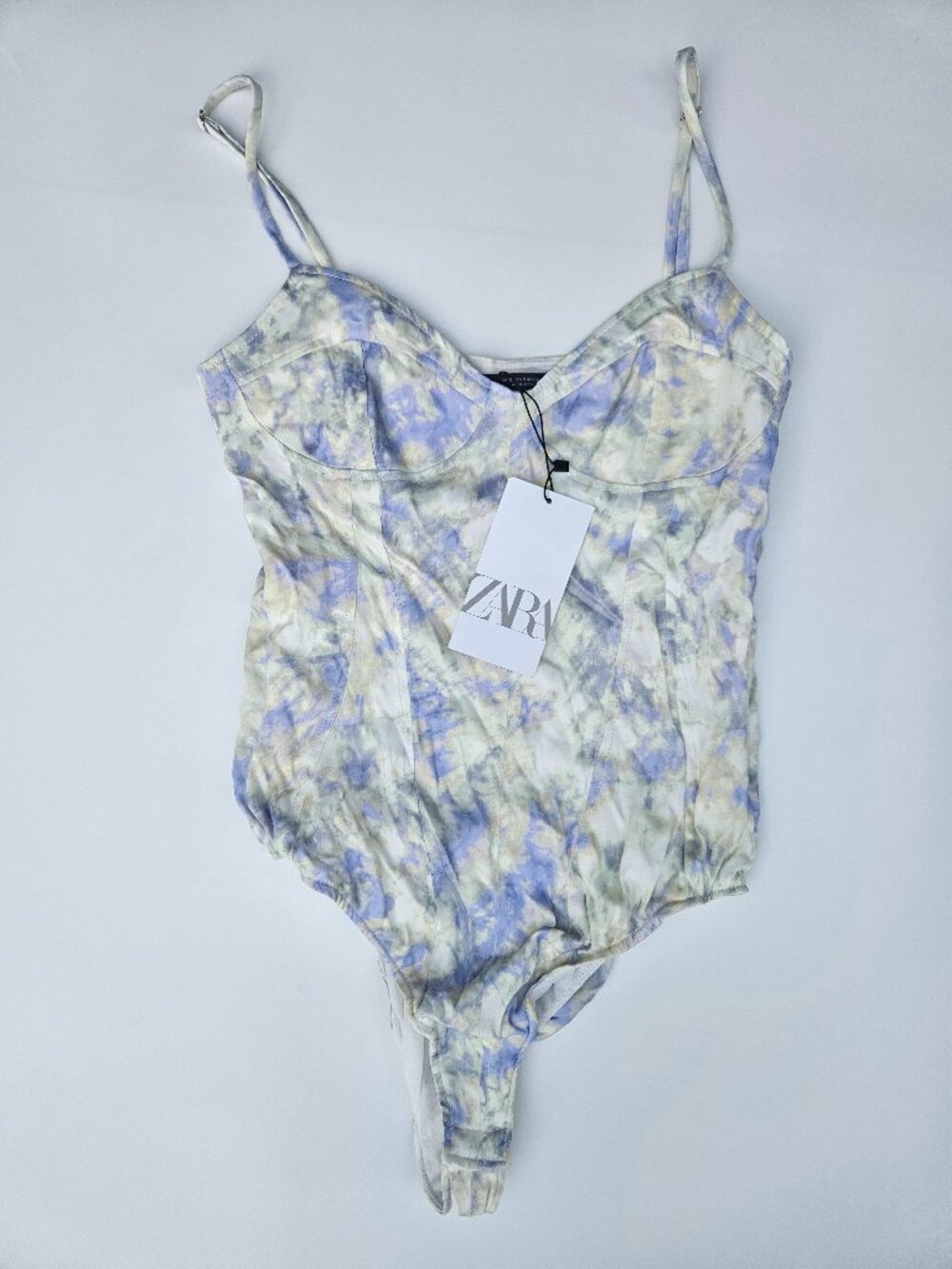 Zara Tie Dye Corset Bodysuit Womens Small NWT Pastel Purple Blue Cami